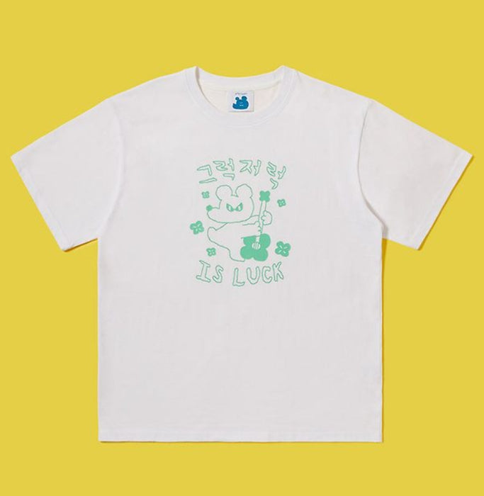 [KAKAO FRIENDS] SUKEYDOKEY Lucky Lettering White T Shirt OFFICIAL MD