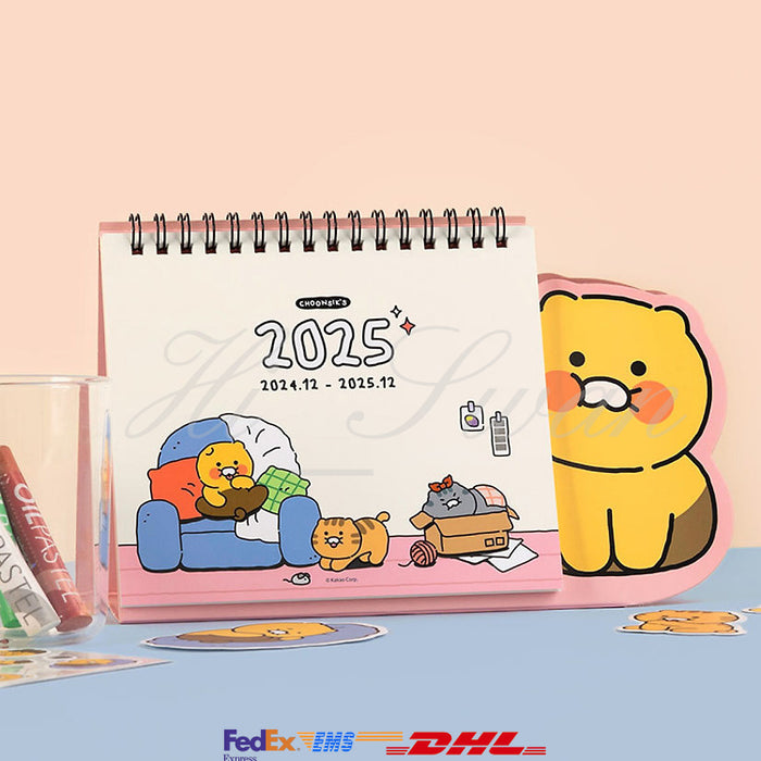 [KAKAO FRIENDS] Chunsik's Ordinary 2025 Tabletop Calendar Pink OFFICIAL MD