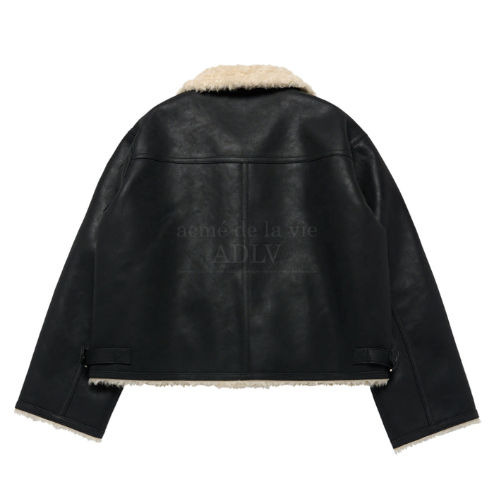 [SEVENTEEN] HIGHNECK VINTAGE CRACK VEGAN LEATHER MOUTON JACKET OFFICIAL MD