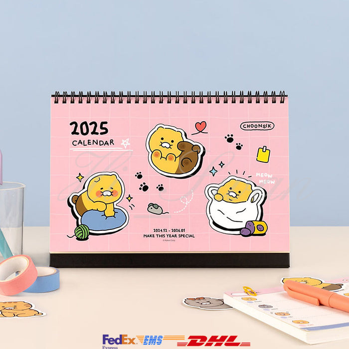 [KAKAO FRIENDS] Chunsik's Ordinary 2025 Basic Table Calendar Pink OFFICIAL MD