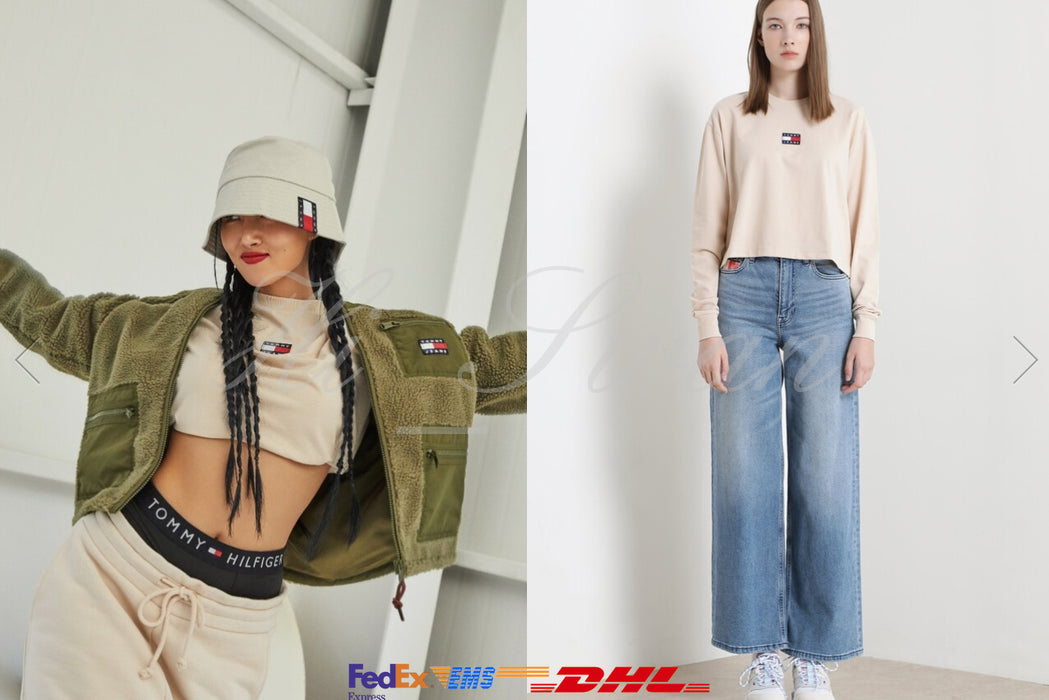 [MAMAMOO]-HWASA X TOMMY JEANS Tommy Badge Crop Top BEIGE T32B7TTO43TWT1ABI
