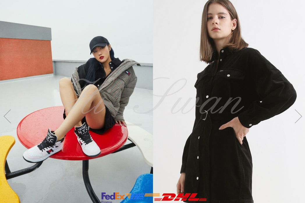 [MAMAMOO]-HWASA X TOMMY JEANS Corduroy Belted Dress BLACK T32B7WOP40TWT2BDS