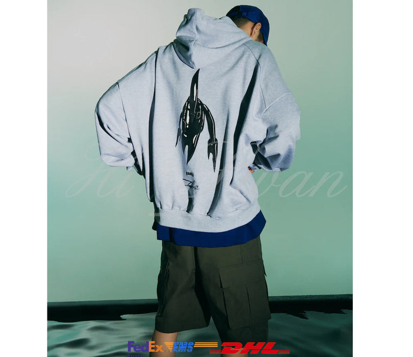 [BTS] - Juun.J X BTS MEN Gray Signature Overfit Hooded Sweatshirt JC2341PH13