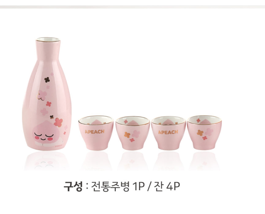 [KAKAO FRIENDS] - Apeach Porcelain Wine Bottle + Wine Glass Gift Set OFFICIAL MD