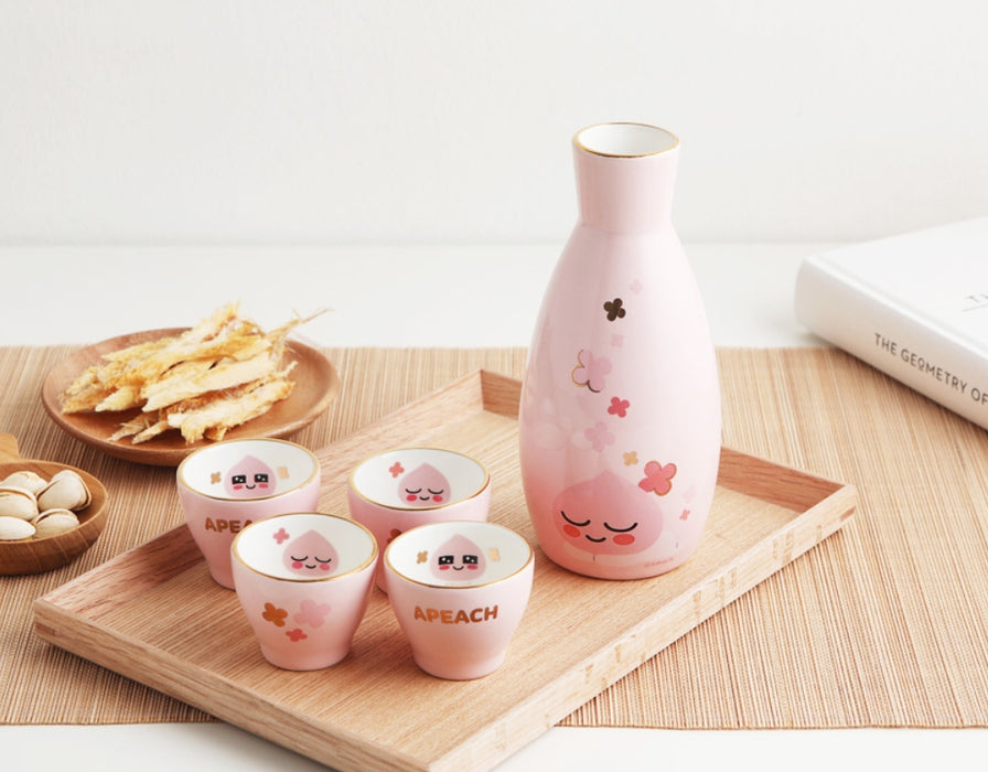 [KAKAO FRIENDS] - Apeach Porcelain Wine Bottle + Wine Glass Gift Set OFFICIAL MD