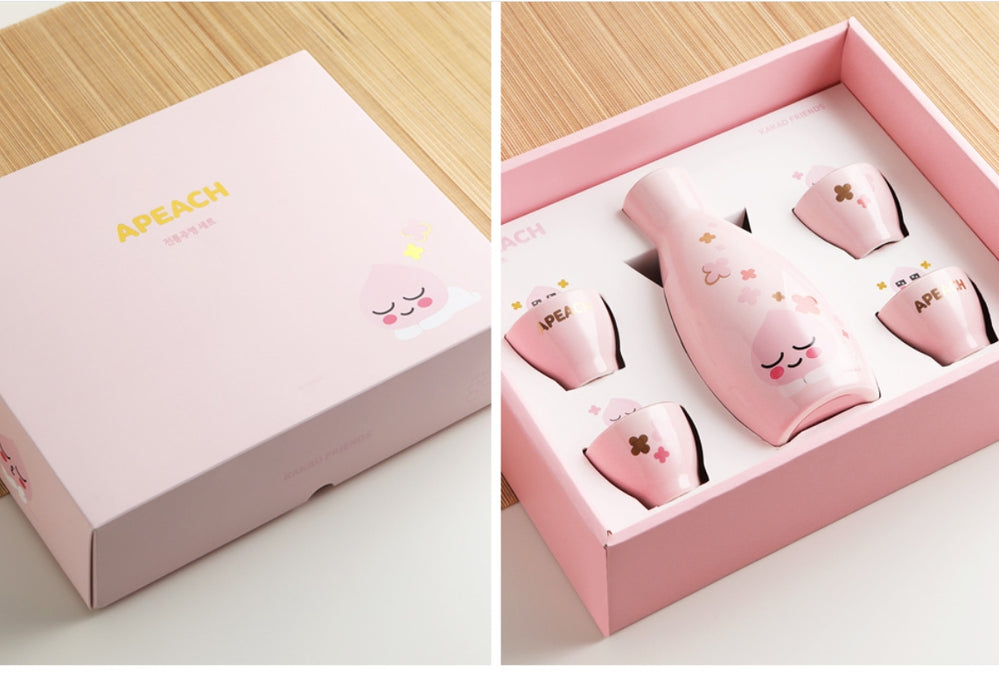 [KAKAO FRIENDS] - Apeach Porcelain Wine Bottle + Wine Glass Gift Set OFFICIAL MD