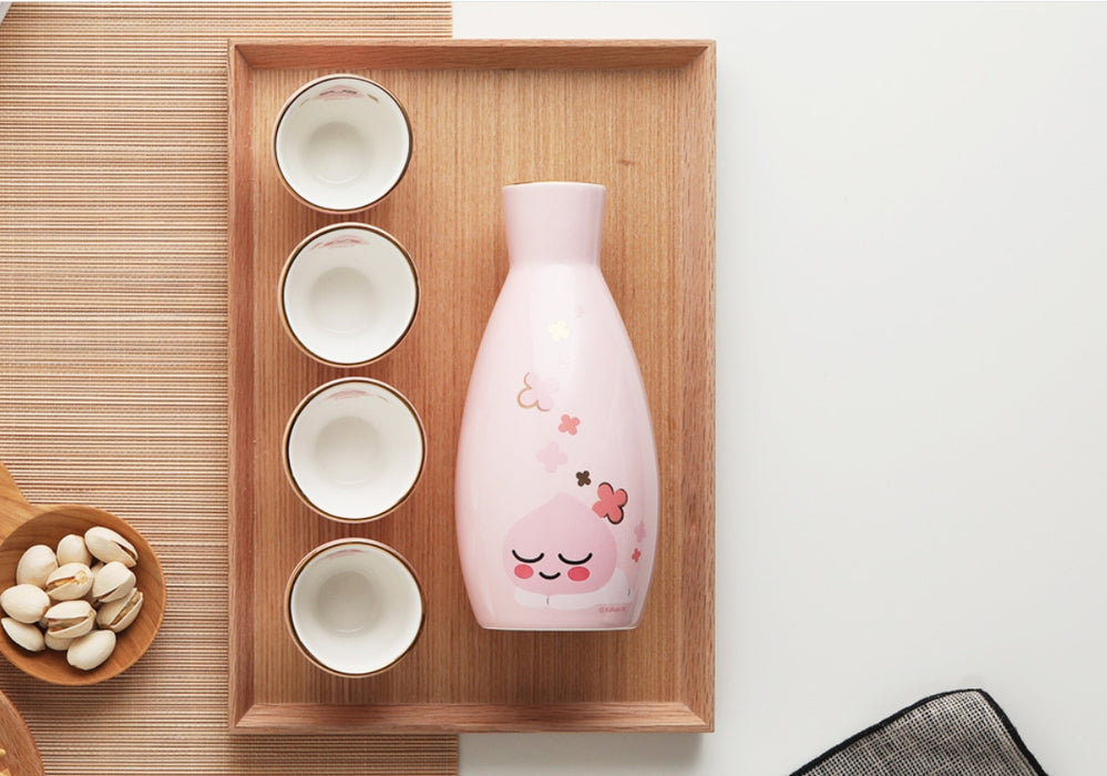 [KAKAO FRIENDS] - Apeach Porcelain Wine Bottle + Wine Glass Gift Set OFFICIAL MD