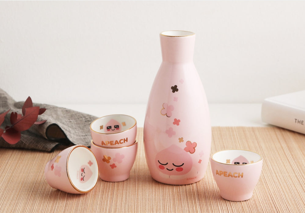 [KAKAO FRIENDS] - Apeach Porcelain Wine Bottle + Wine Glass Gift Set OFFICIAL MD