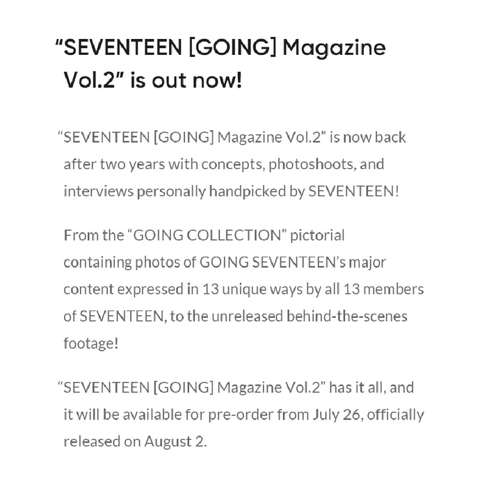 SEVENTEEN] GOING Magazine Vol.2 OFFICIAL MD – HISWAN