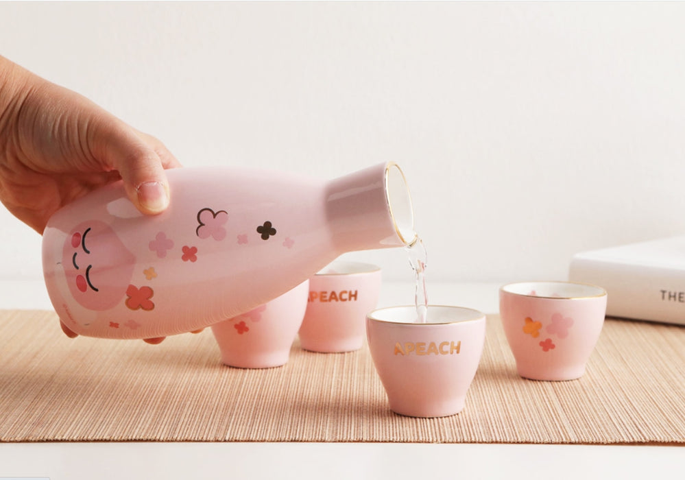 [KAKAO FRIENDS] - Apeach Porcelain Wine Bottle + Wine Glass Gift Set OFFICIAL MD