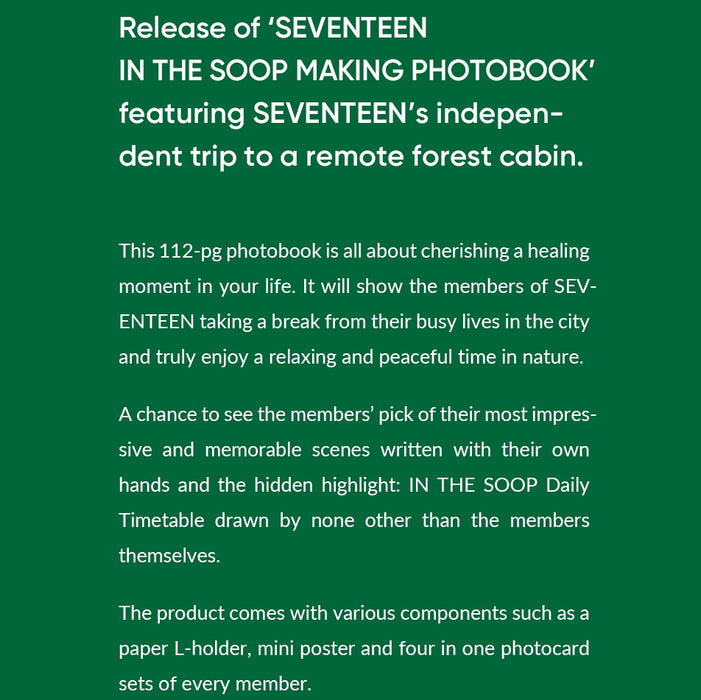 [SEVENTEEN] SEVENTEEN IN THE SOOP MAKING PHOTOBOOK + Special Gift OFFICIAL MD