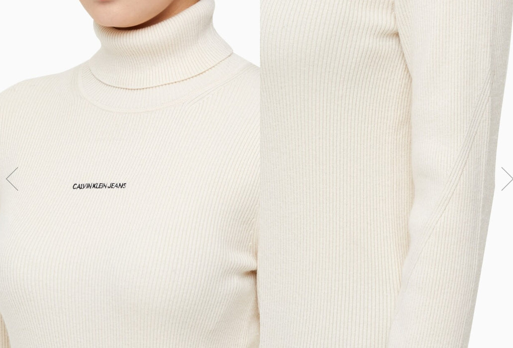 [BLACKPINK] - JENNIE X CK Women's Micro Branding Roll Neck Sweater P4WJ216606ACJ