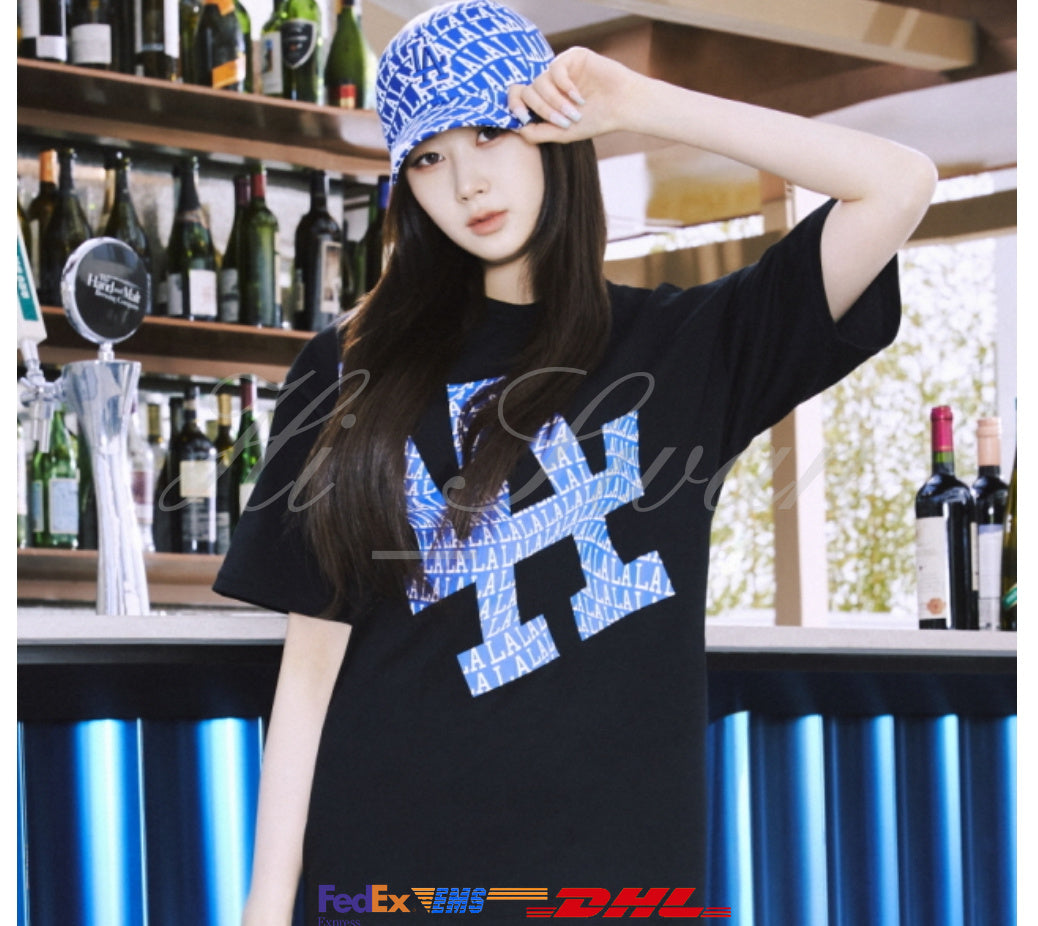 aespa Giselle][SNSfashion] MLB Checkerboard Back Logo Short Sleeve T-shirt  LA (3ATSM8023-07WHS)