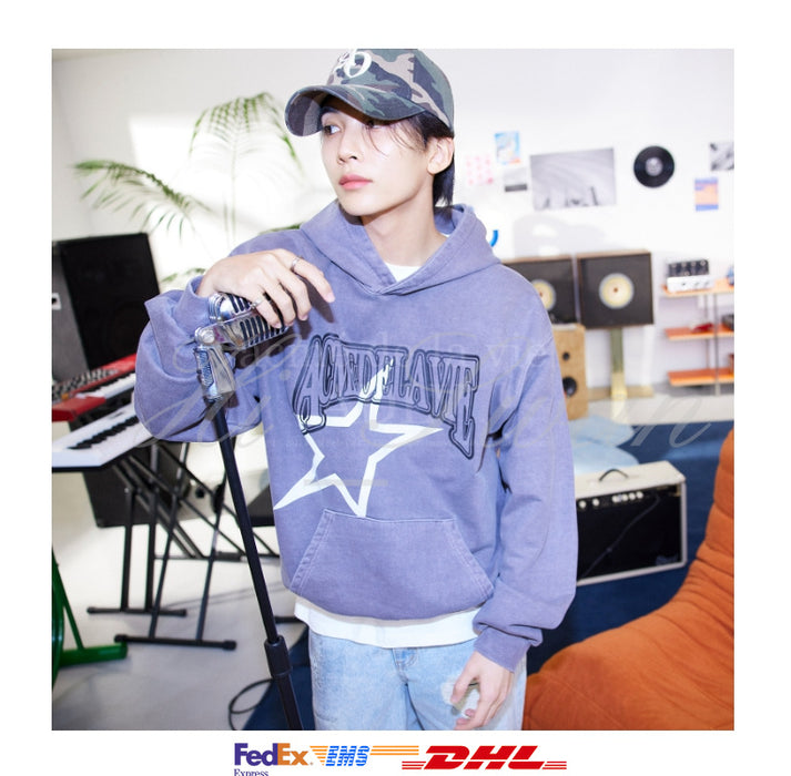 [SEVENTEEN] JEONGHAN STAR AE LOGO PIGMENT WASHING HOODIE OFFICIAL MD