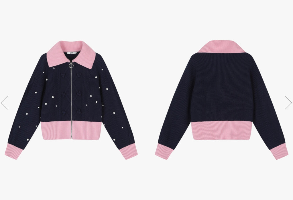 [RED VELVET] - SJYP x YERI Collabo Pearl Sweater Zip-Up Cardigan PW2B9KCD209WNY