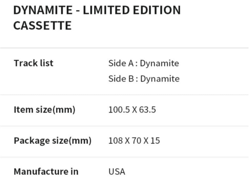 [BTS] - BTS Dynamite Limited Edition 7 Vinyl & Cassette Full Set OFFICIAL MD
