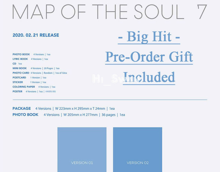 [BTS] - BTS MAP OF THE SOUL : 7 Album 4SET Pre-order Gift +CD+Photobook+Card+Etc