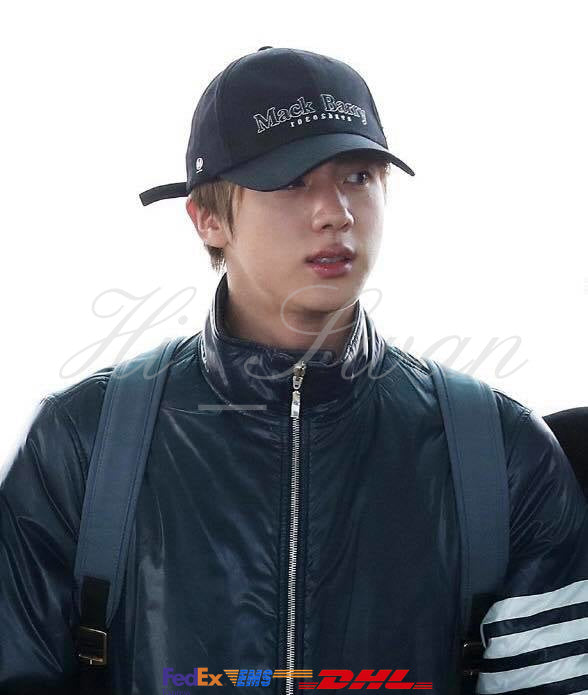 [BTS]-BTS Jin Wear MACK NUMBER CURVE CAP BLACK OFFICIAL MD