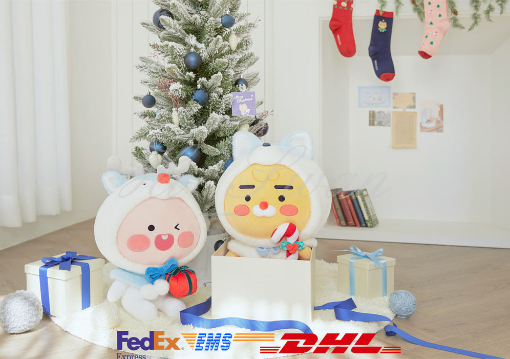 [KAKAO FRIENDS] - White Christmas White Rudolf Glow Soft Plush Toy_Ryan&Apeach