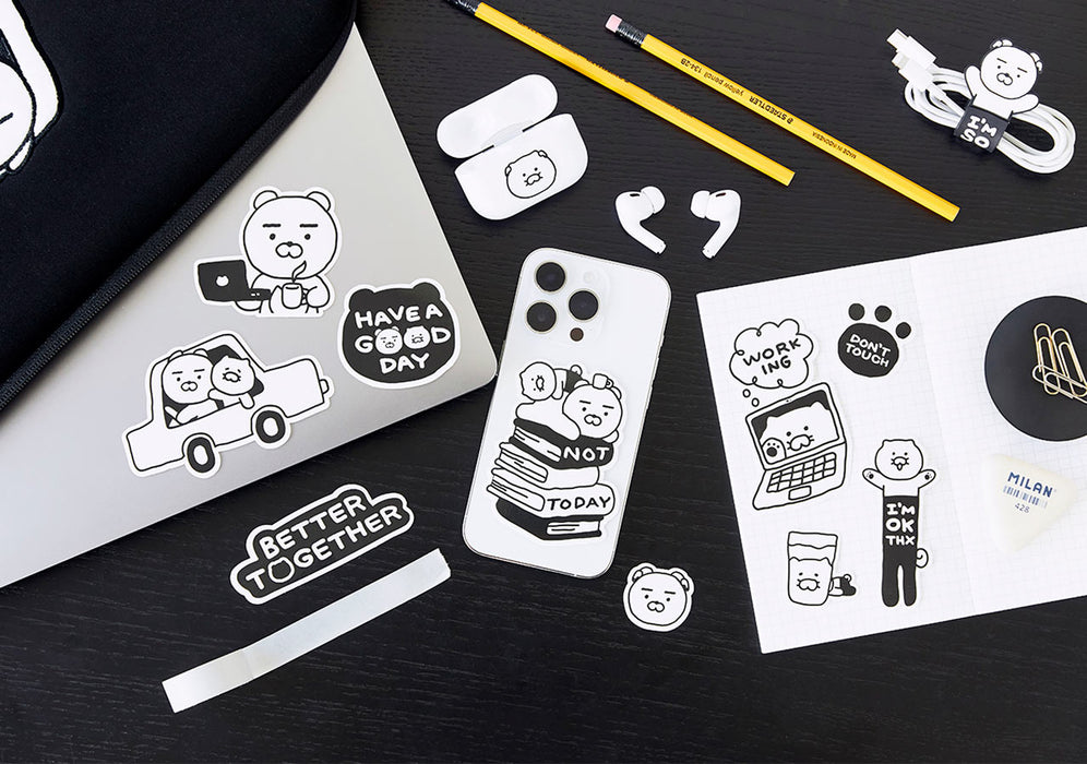 [KAKAO FRIENDS] Black & White Deco Stickers - Ryan & Choonsik OFFICIAL MD