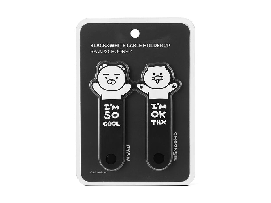 [KAKAO FRIENDS] Black & White Cable Holder 2P Set - Ryan & Choonsik OFFICIAL MD