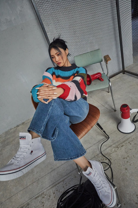 [MAMAMOO]- HWASA X TOMMY SHOES Violet Canvas Mid-Top Trainers T52B6ARS040JT1YBR